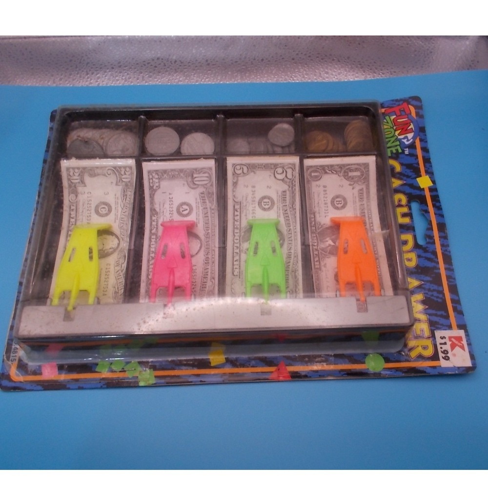 Vintage Fun Zone Cash Drawer Play Money Set Kmart Sealed New Old Stock No 4815